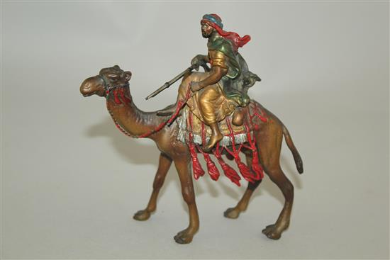 An Austrian cold painted bronze figure of an Arab fighter riding a camel, 5.5in.